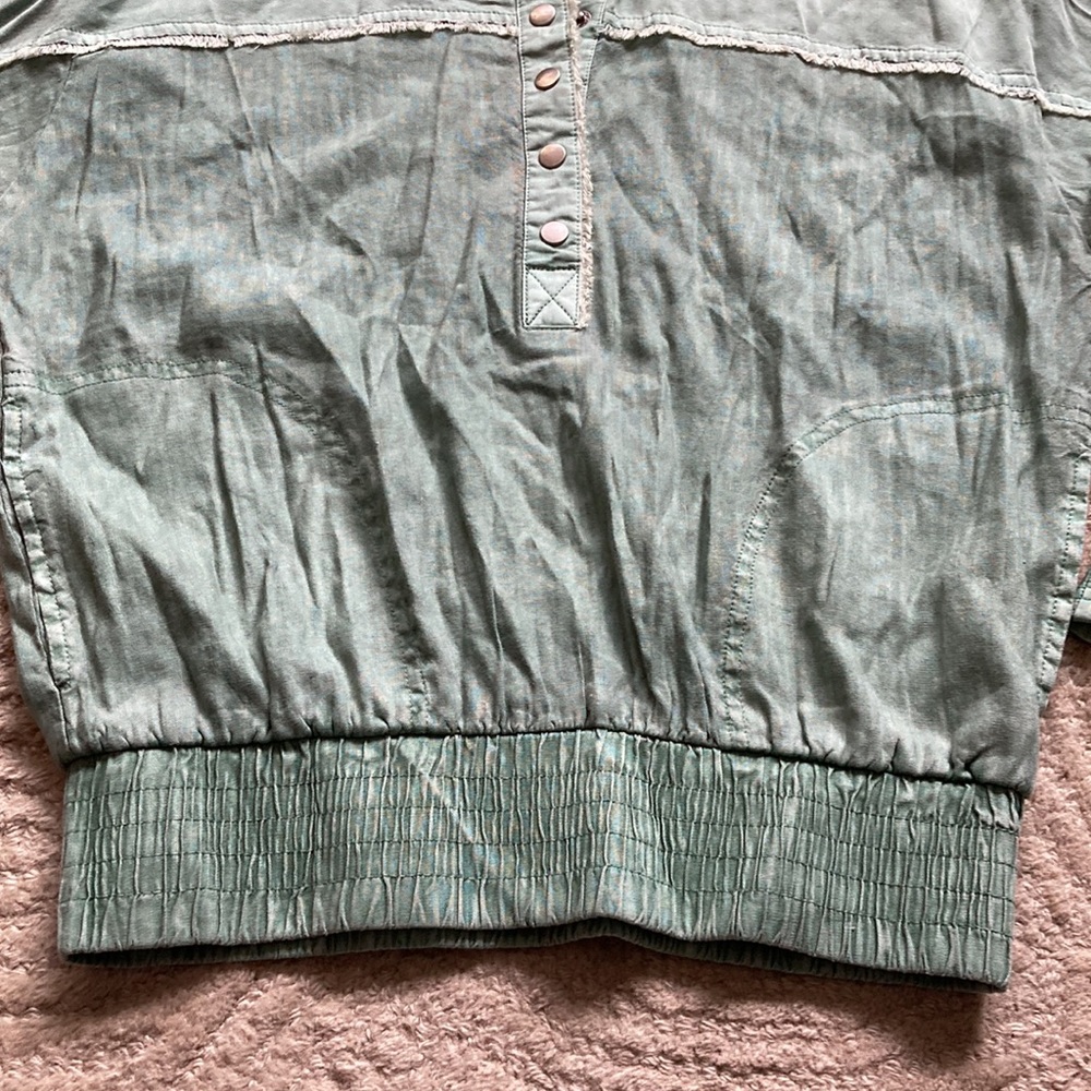 New! KUT S Sage Green Amelia Contrast Pullover Hoodie Ribbed Tattered - Picture 4 of 8